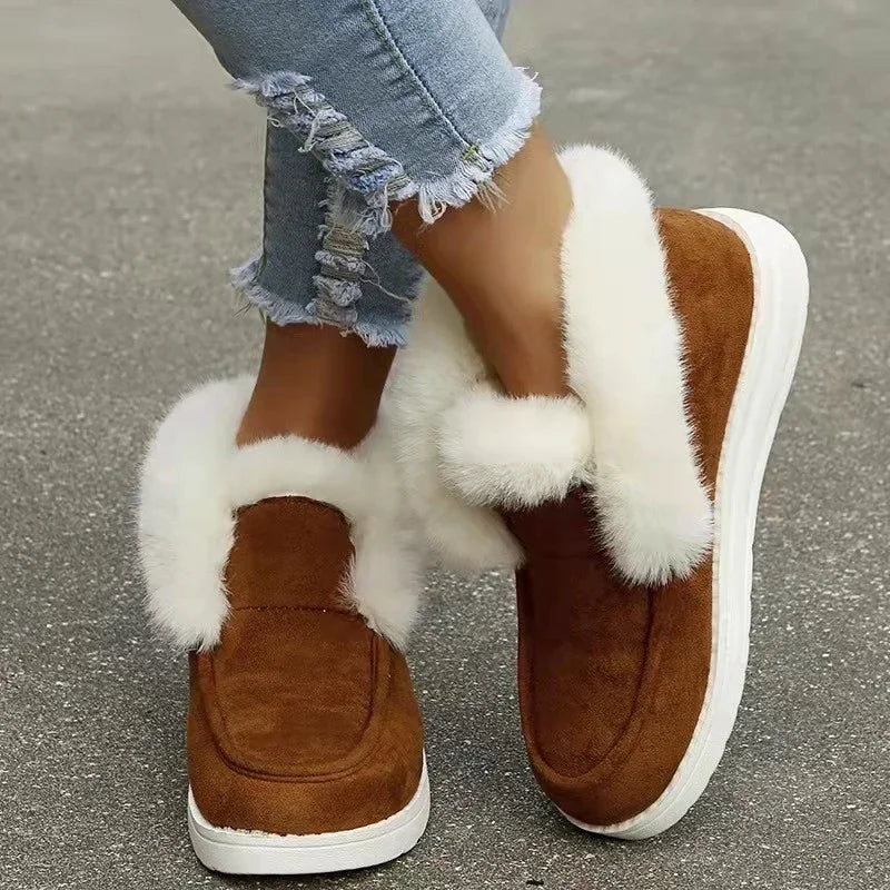 Women Slip on Comfortable Ankle Boot/Shoe Warm Plush Fur Suede Female Footwear