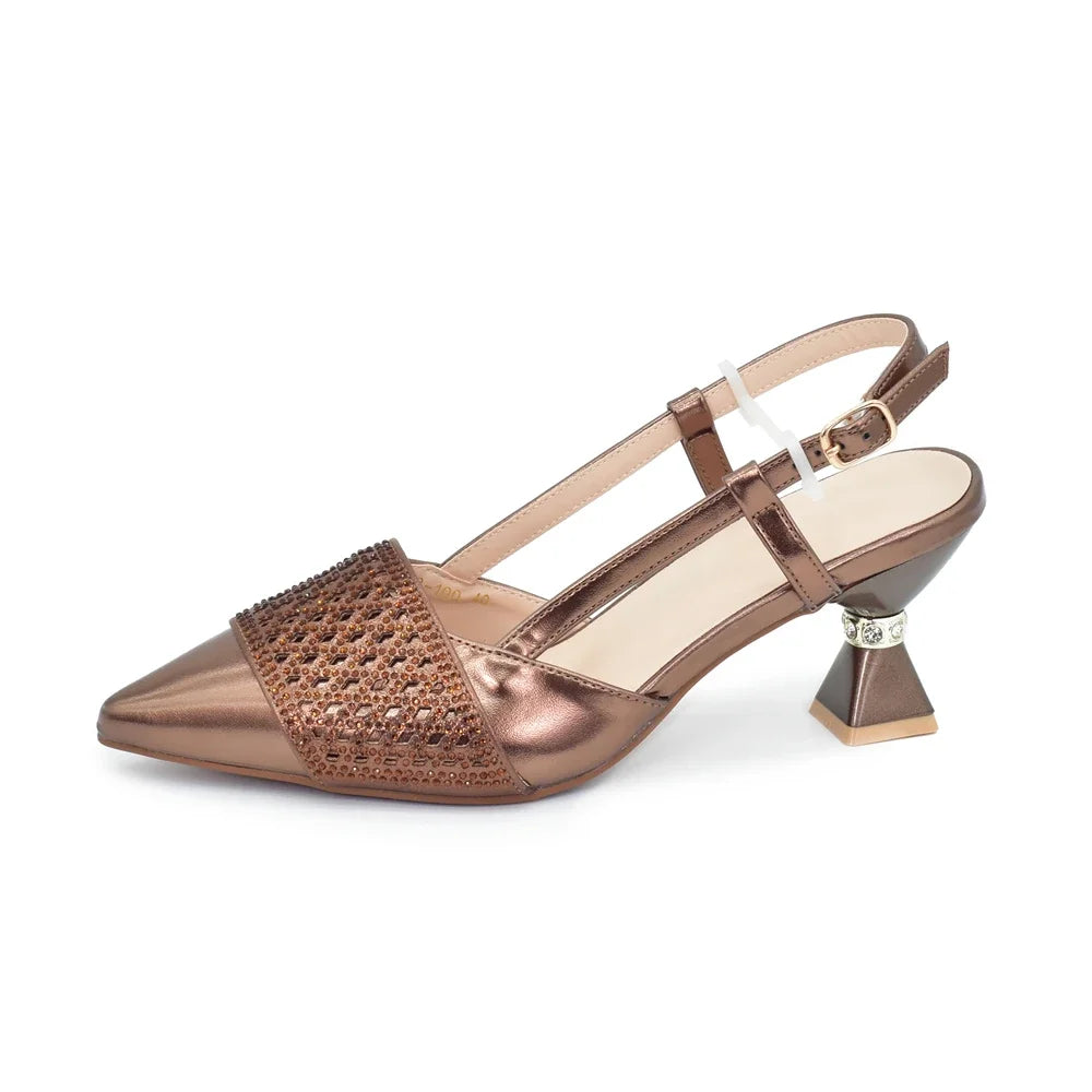 New Arrival Women Italian Shoes and Matching Bag Set Decorated with Rhinestones