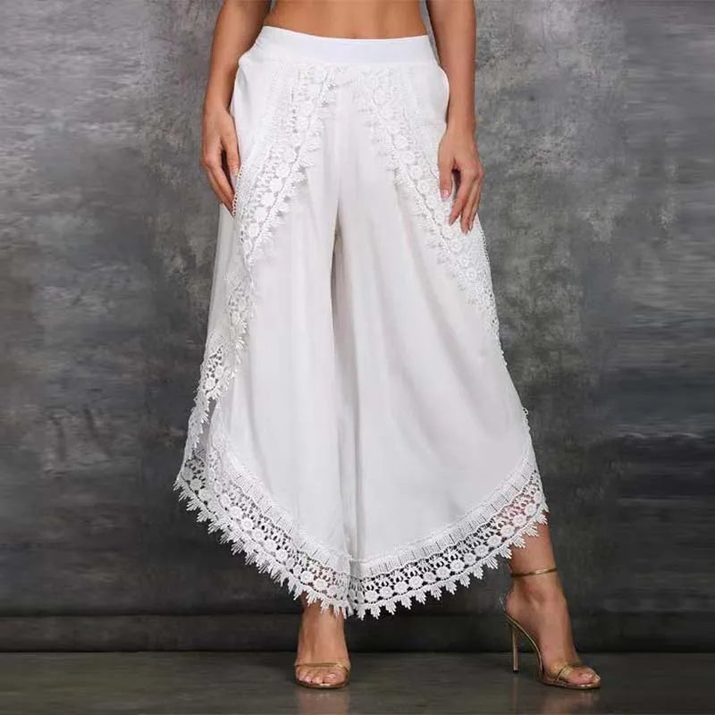 Lace Ladies Harem Pants Loose Solid Wide Leg Casual Comfortable Style. Sizes S-3XL
