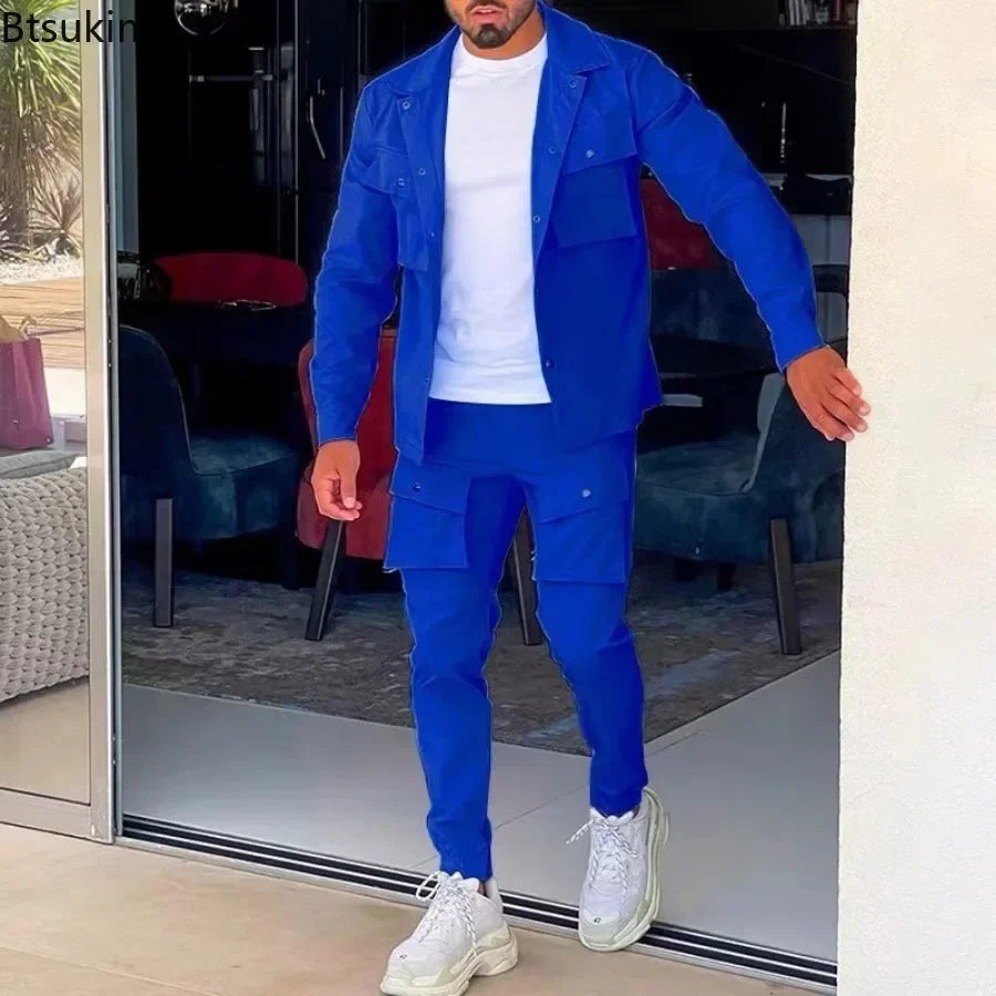 2025 Fashion Men's Casual Set, Trendy Streetwear 2 Piece With Pockets. S-XXXL