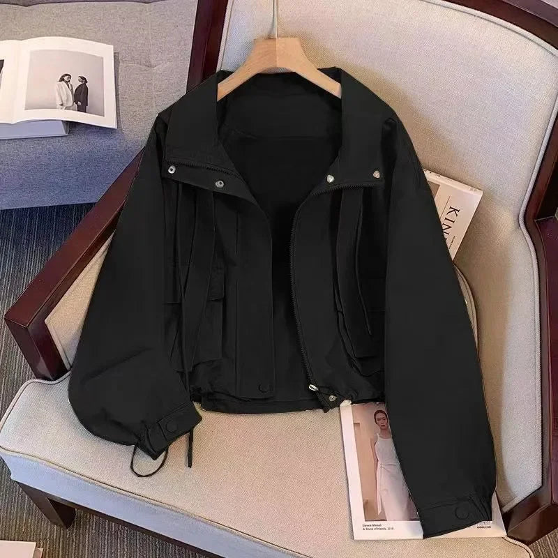 2025 New Spring Women Cropped Hooded Jacket Casual Thin Loose Windbreaker. S-XL