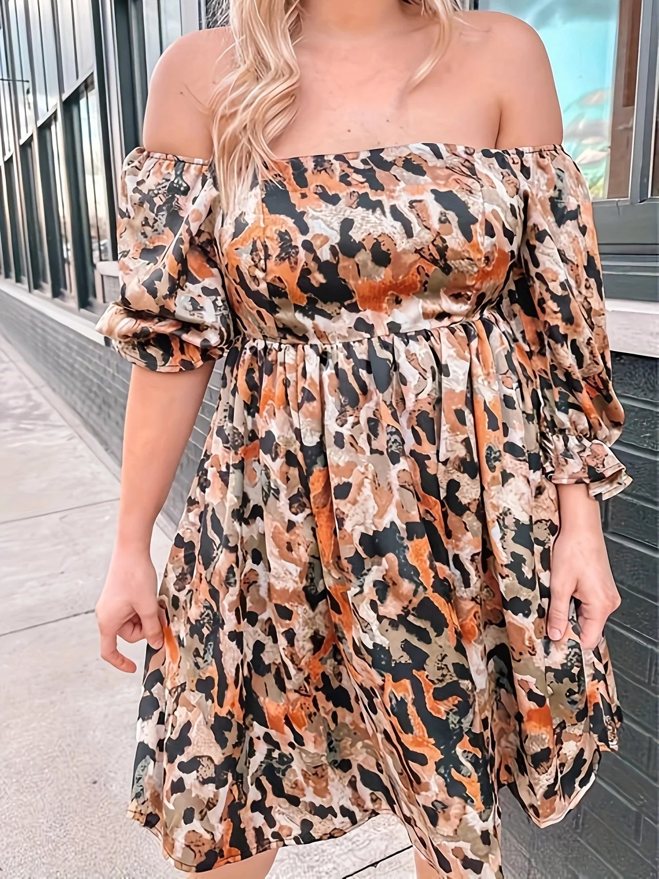 Plus size spring and summer leopard print half sleeve dress