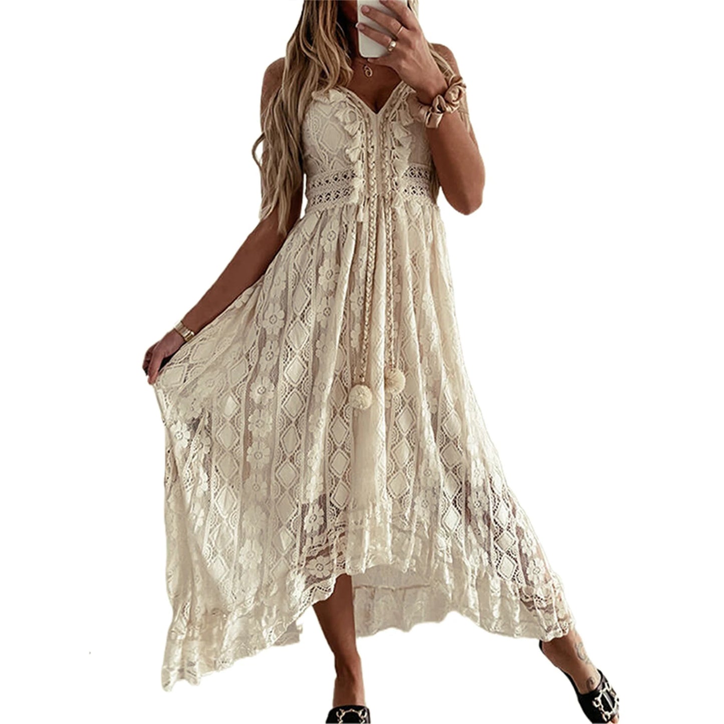 European Lace Swing Long Casual Dress. S-XXL
