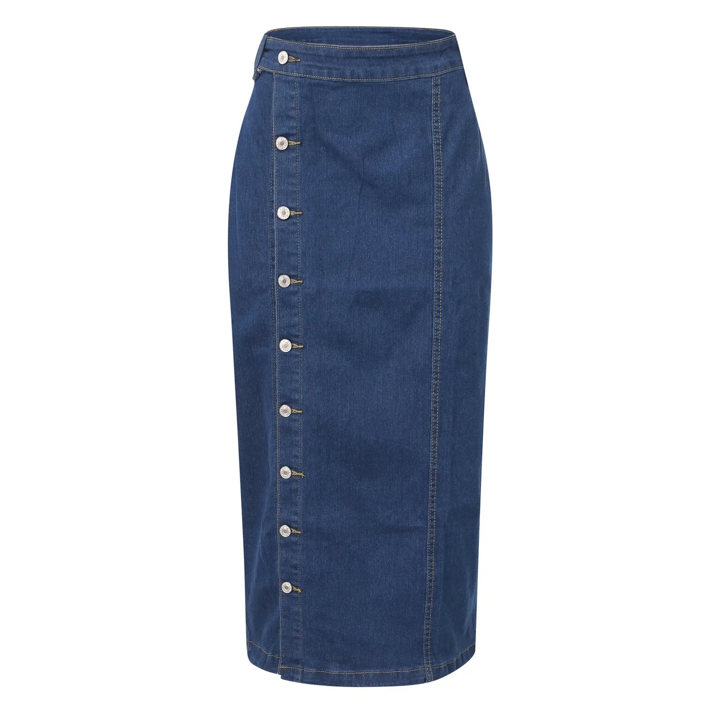 European Button Irregular Slit Denim High Waist Long Skirt