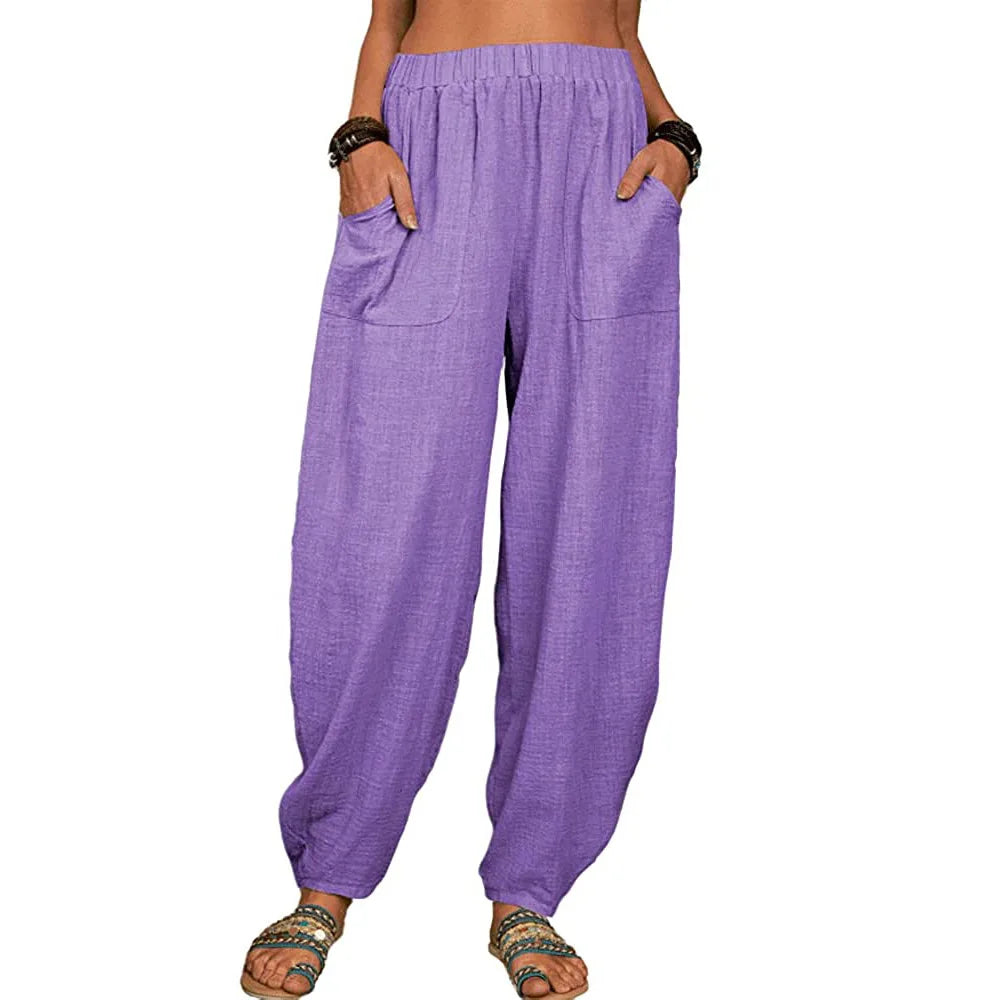 Summer Cotton Linen Pants for Ladies Full Length Casual Pants Loose Fit With High Waist. Sz S-3x