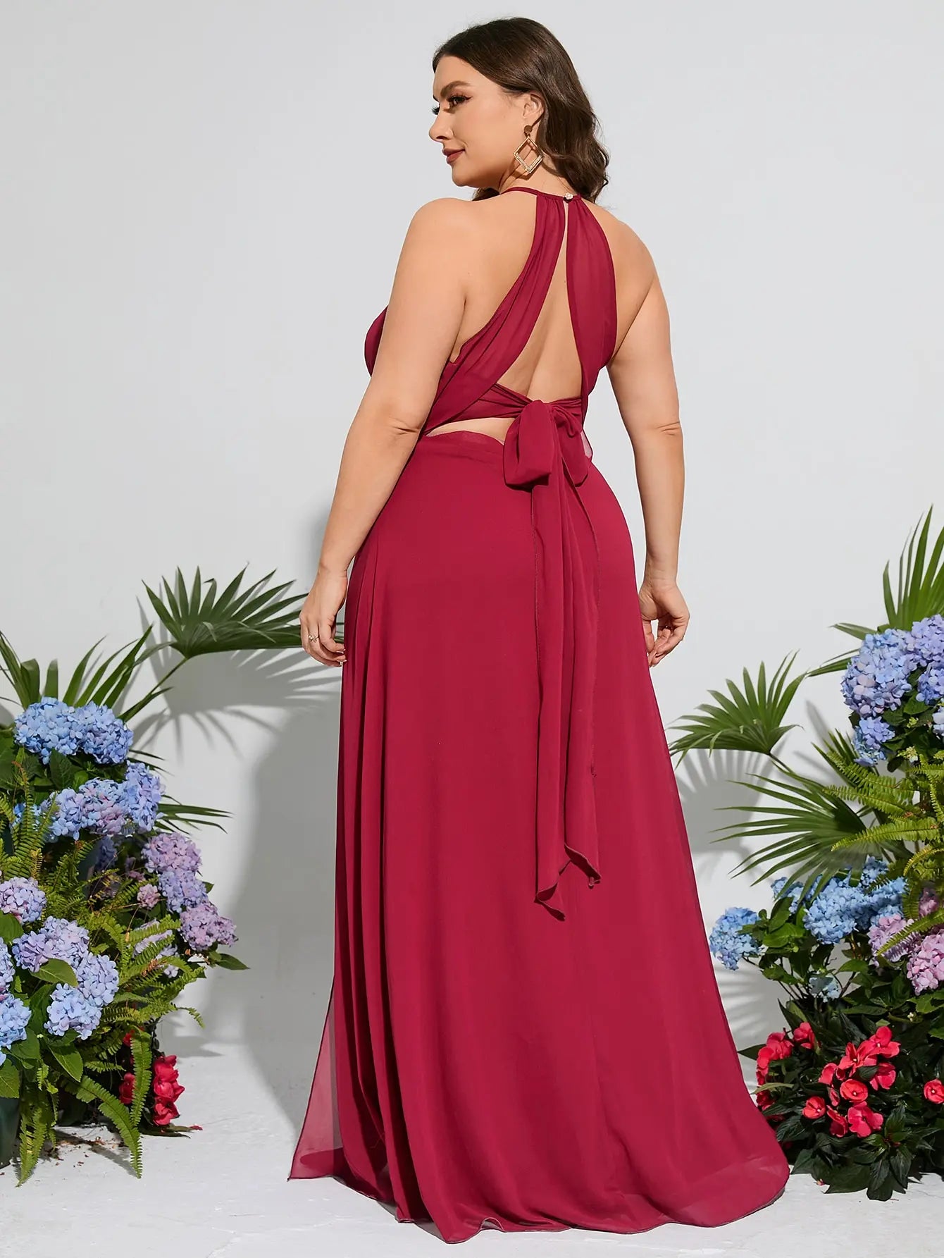 Plus Size Sexy Cross Back Maxi Dress Women's Evening Gown.