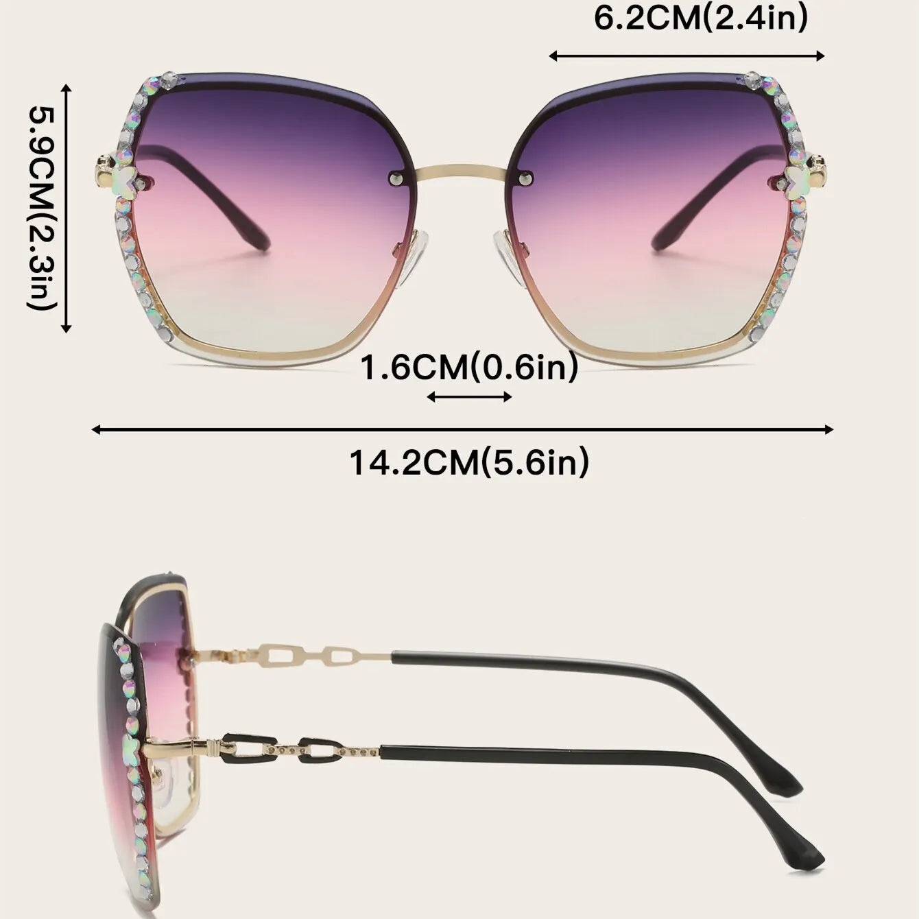 Rhinestone Decor Rimless Fashion Sunglasses For Women Casual Gradient Glasses For Summer UV400