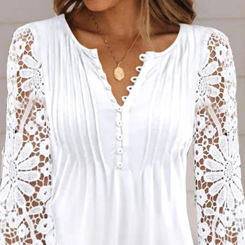 Women Lace Long Sleeved Dress Loose Elegant Spring Summer Fashion Lady Plus Size Dress.
