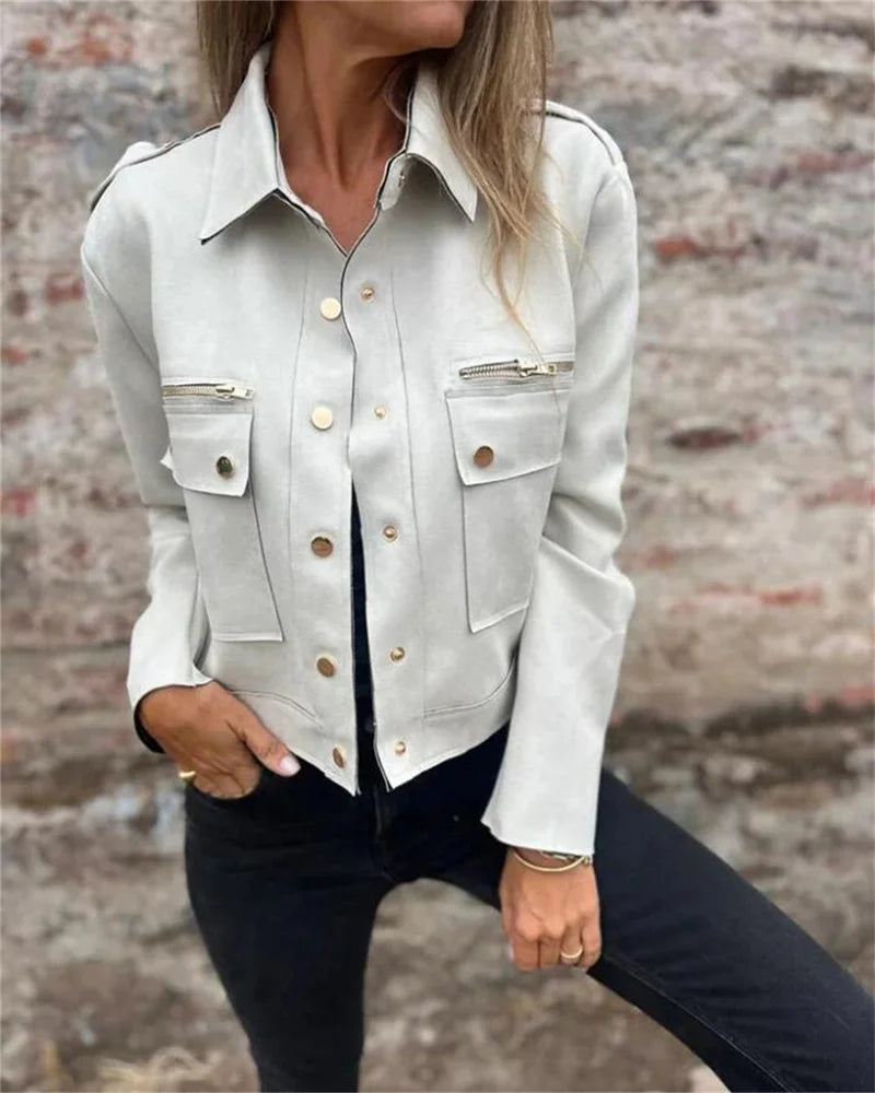 Plus size women's fashion casual deerskin velvet button long-sleeved jacket