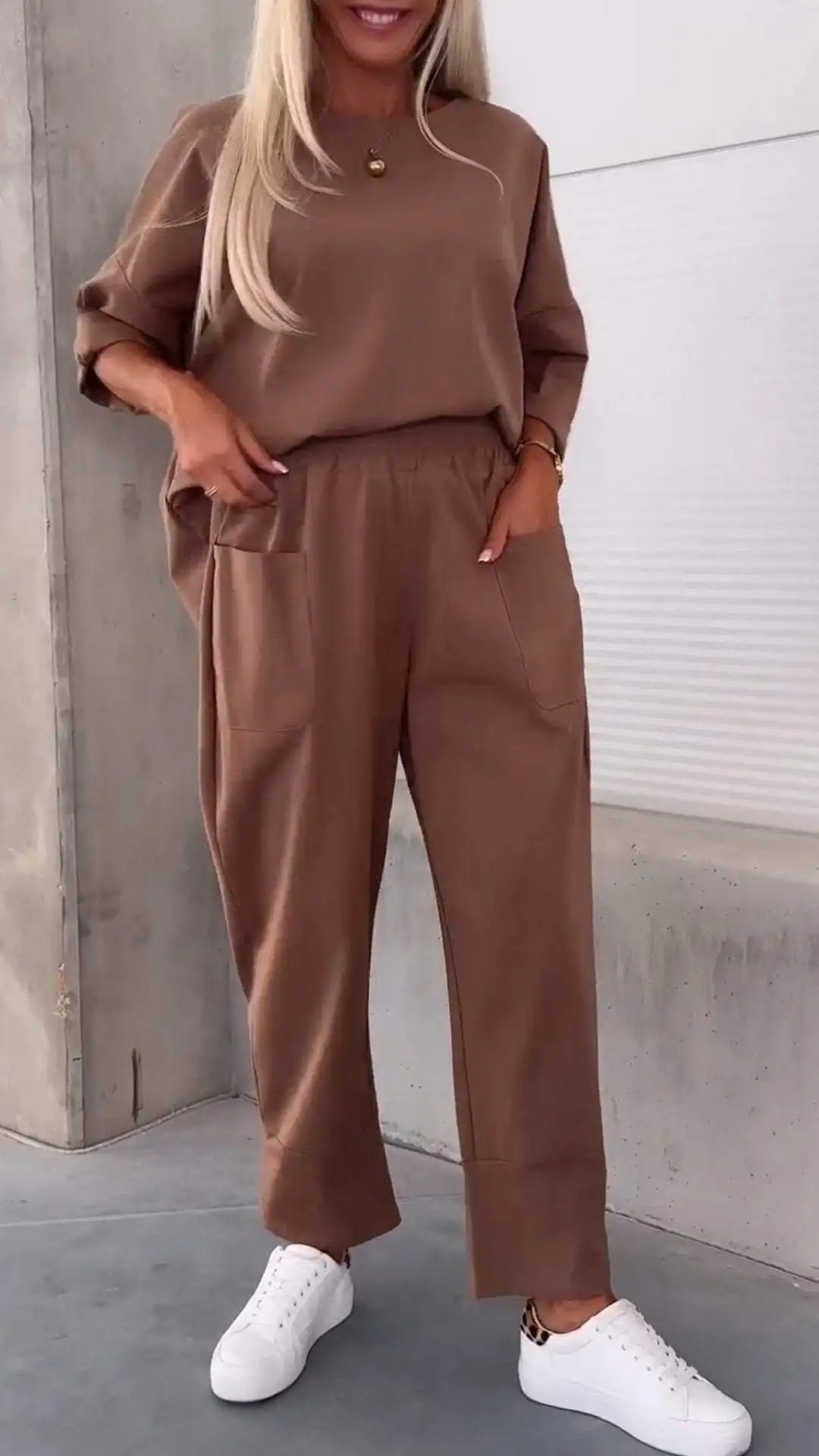 Women Two Piece Set Solid Top Ankle Length Pants Sport Matching Set. S-3xL