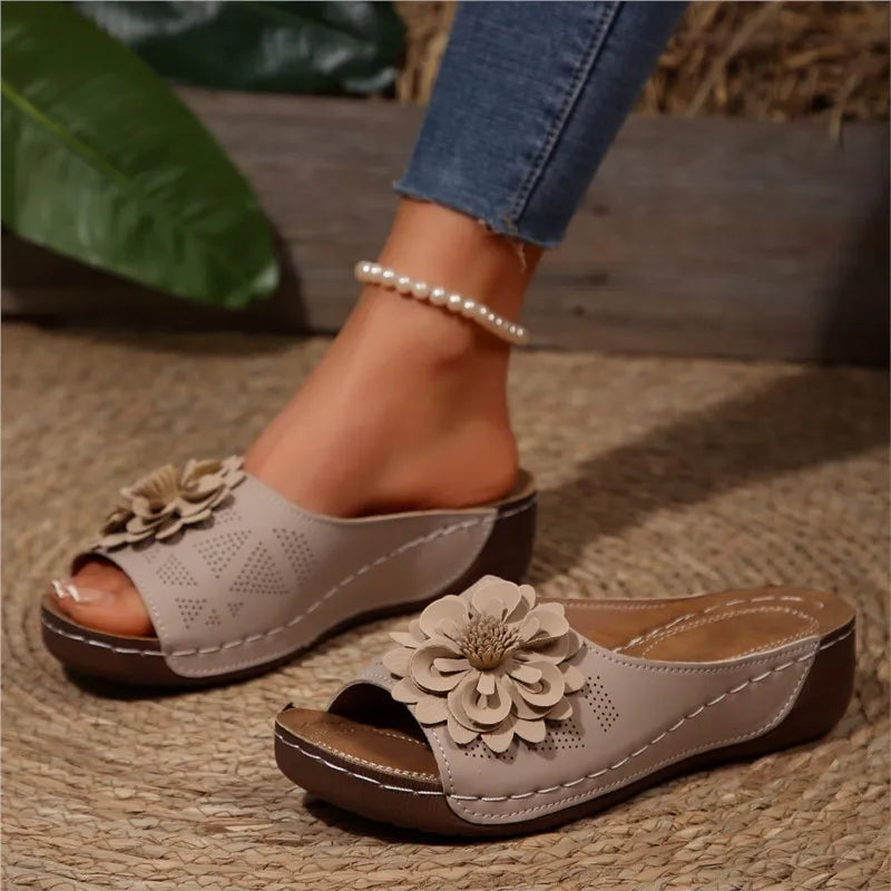 Women Sandals Summer Elegant Slides Sandals Low Wedge Casual Footwear
