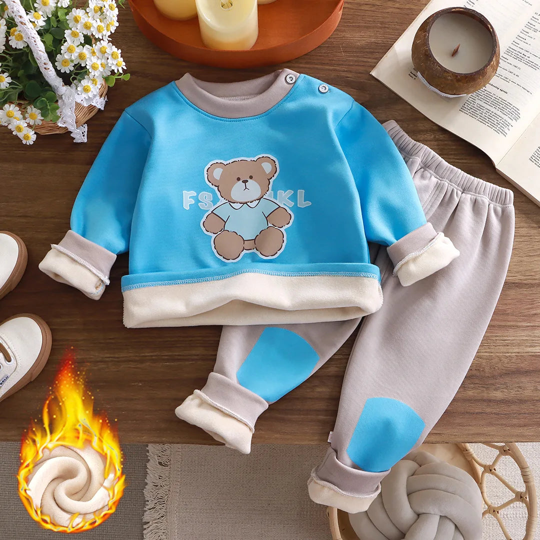 Kids Clothes Sets Boys Girls Pajamas Suit Winter Padded Tops Pant 2Pcs Autumn Thicken Warm Cartoon Long Sleeved Sleepwear Oufits