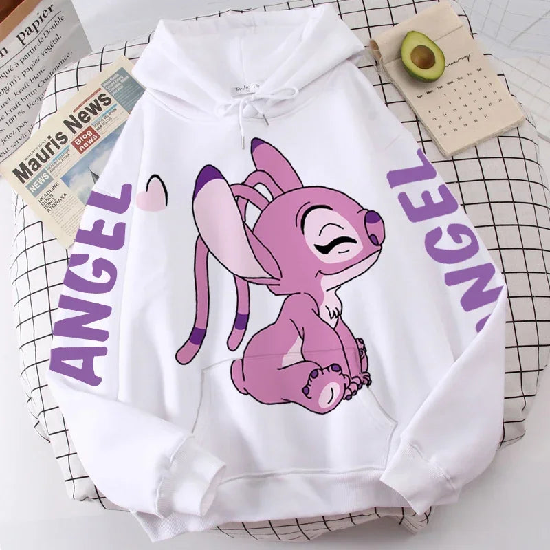 Disney Hoodie Fashion Stitch Angel Monster Letter Cartoon Sweatshirt Pullover Cute Unisex Pocket Hoodie. S-3X