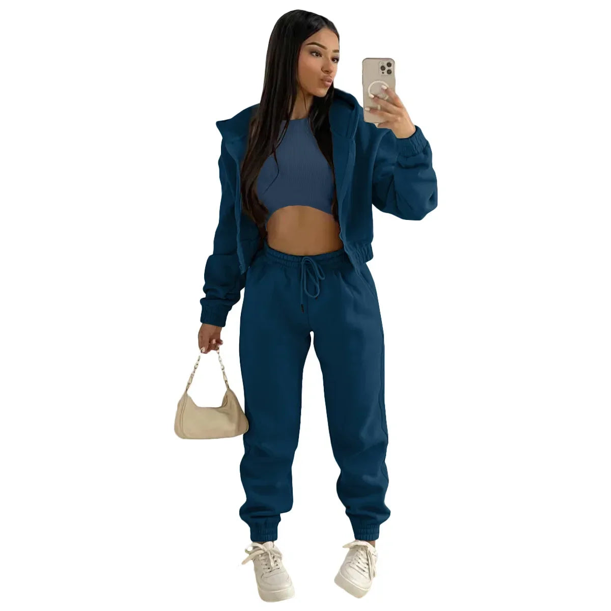 3pcs Women's Clothing Set Fleece-lined Hooded Sweater & Sleeveless Tank Top & Sweatpants Pants. S-2x