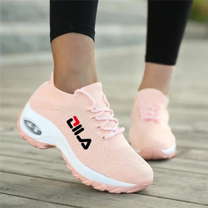 Women Tennis Breathable Mesh Height-increasing Slip-on Sneakers Thick Bottom Platform