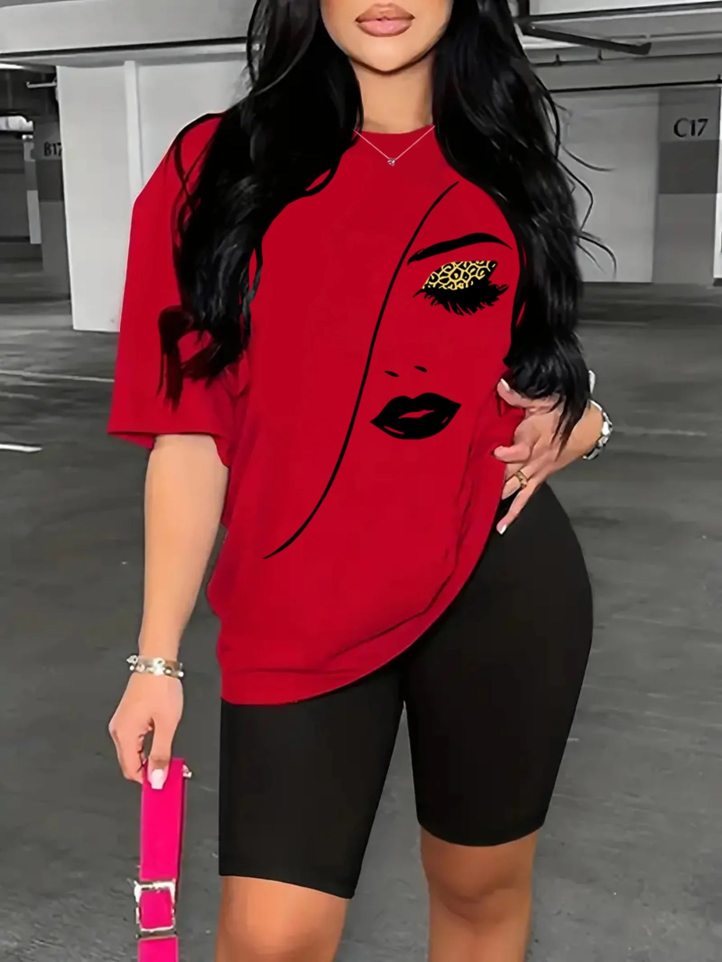 2 Piece Womens Sports Outfit Set - Crew Neck Short Sleeve T-shirt & Shorts with Medium Stretch Polyester Fabric. S-3XL