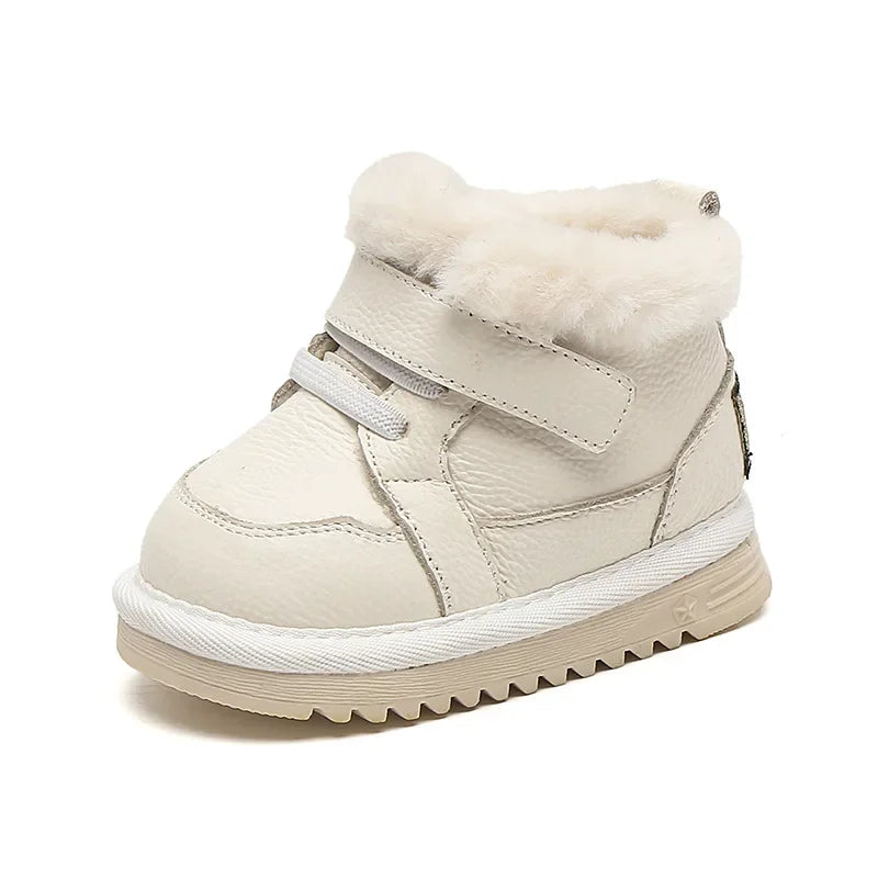 High Quality Leather Winter Toddler Unisex First Step Boots Plush Warm First Walkers Infant Kids Soft Bottom Girls And Boys Shoes Non-slip.