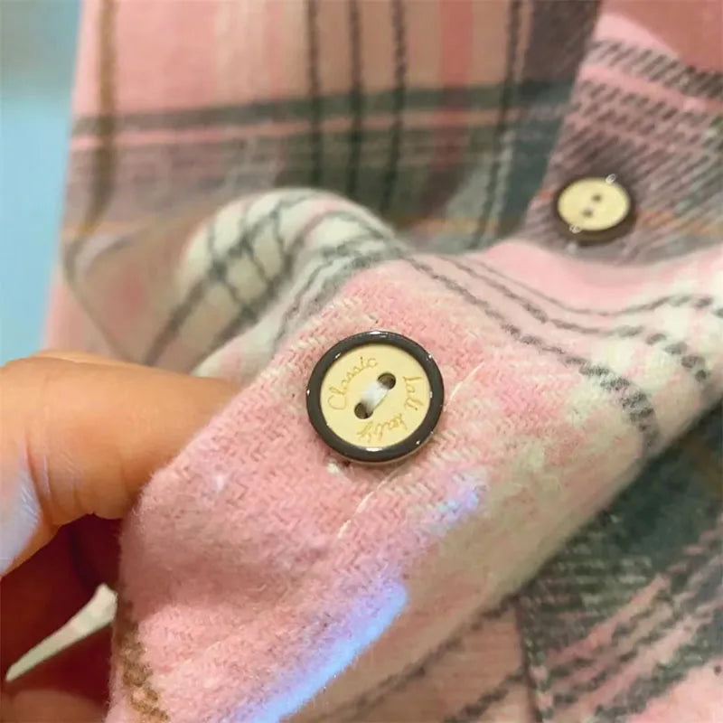 Autumn Children's clothes Unisex Casual Retro Lapel Shirt Long Sleeves Single-breasted Plaid Shirts.