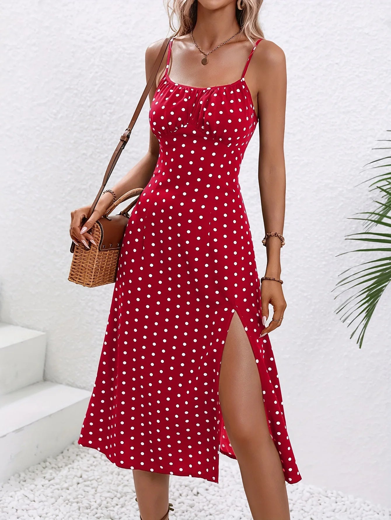 Women's Floral Print Spaghetti Strap Summer Boho Dress Elegant Square Neck Slit Dress. S-2x