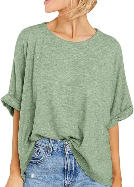 Women's Quality Over size Short Sleeve Casual Loose Basic Tee. S-2XL