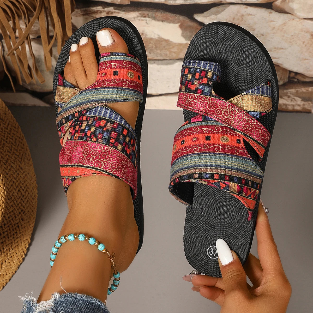 Women's Colourful Tribal Pattern Sandals Open-toed, Summer Women's Sandals