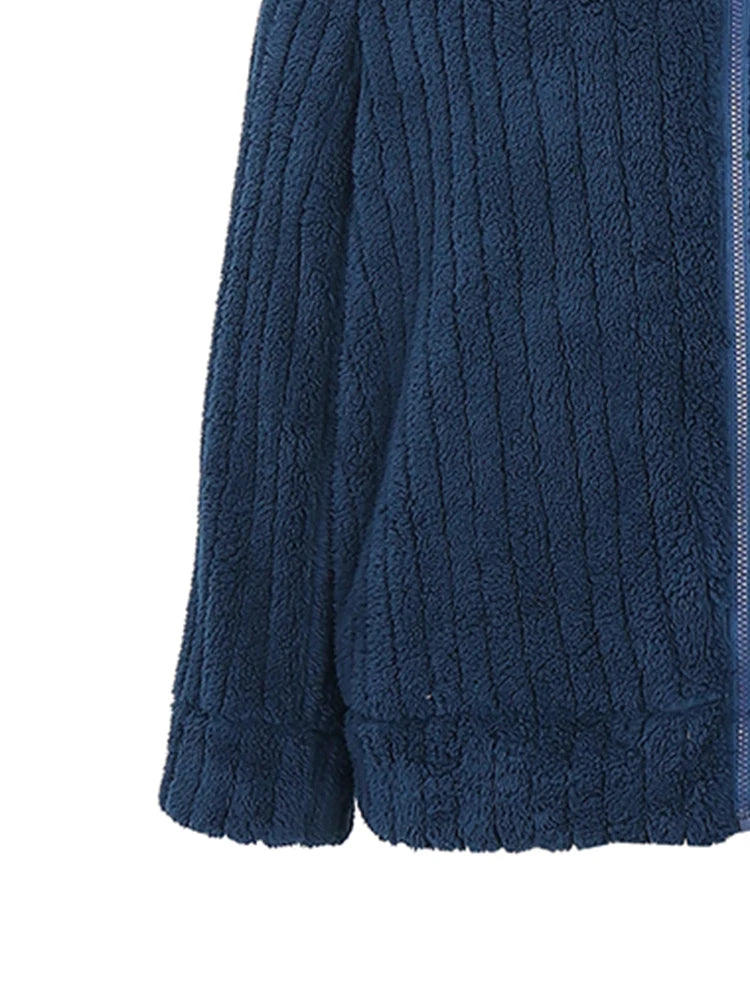Plus Size Women's Casual Hooded Jacket Solid Colour Jacket