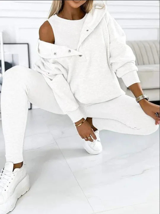 Women Hooded Long-sleeve Pocket Pullover 3-piece Hoodie Vest Pants Set Soft Thick Warm Sweatsuit . Sz: S-3X