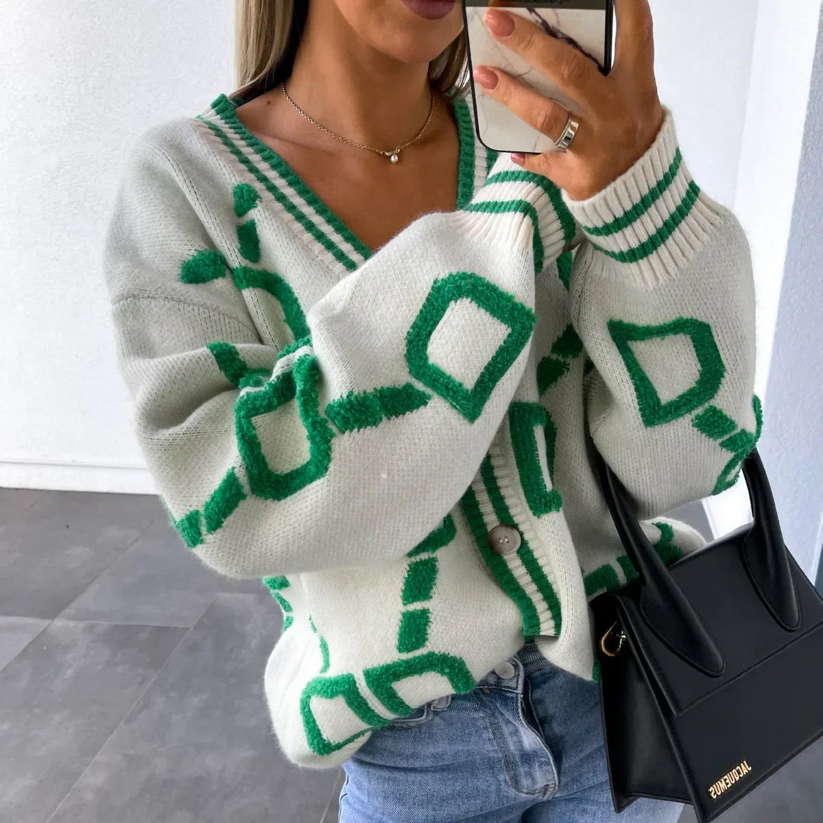Women Knit Cardigan V Neck Casual Single Breasted Thick Warm Trendy Sweater. One-Size