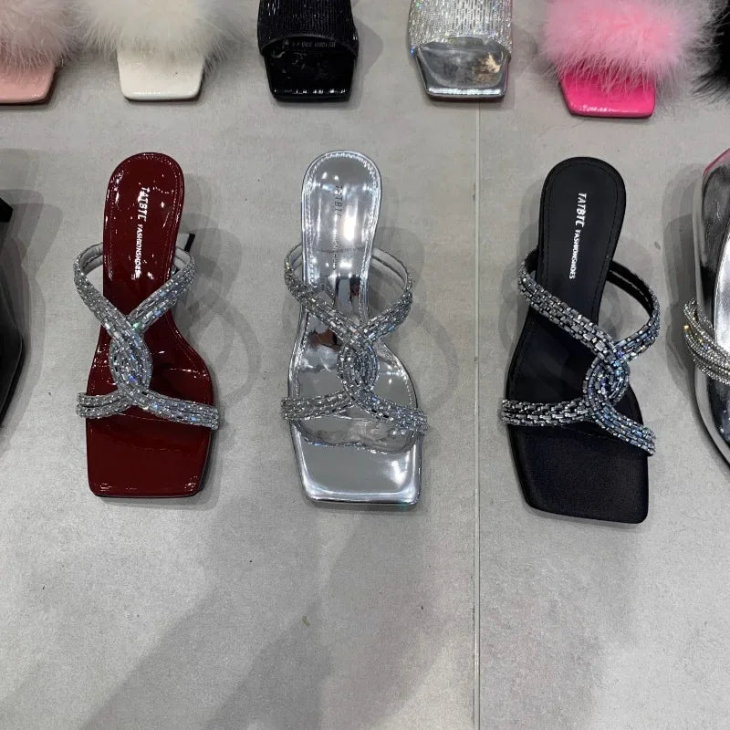 Women's Fashion Square Toe Rhinestone Sandal