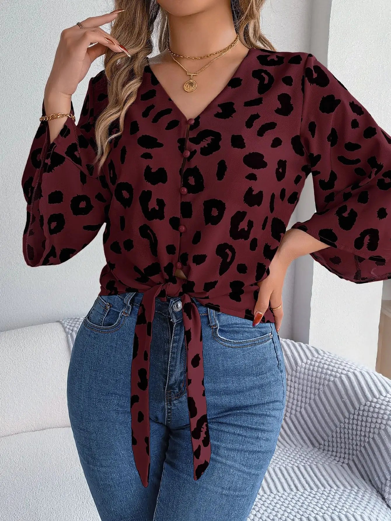 Casual Leopard Print Half Sleeve Top Button Shirt. S-XL
