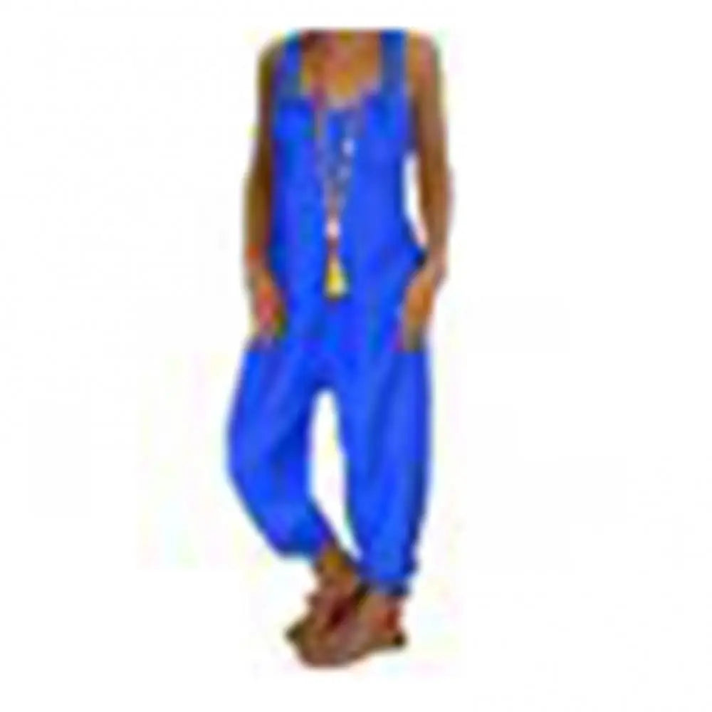 Women Casual Backless Solid Colour Sleeveless Jumpsuit. S-5x