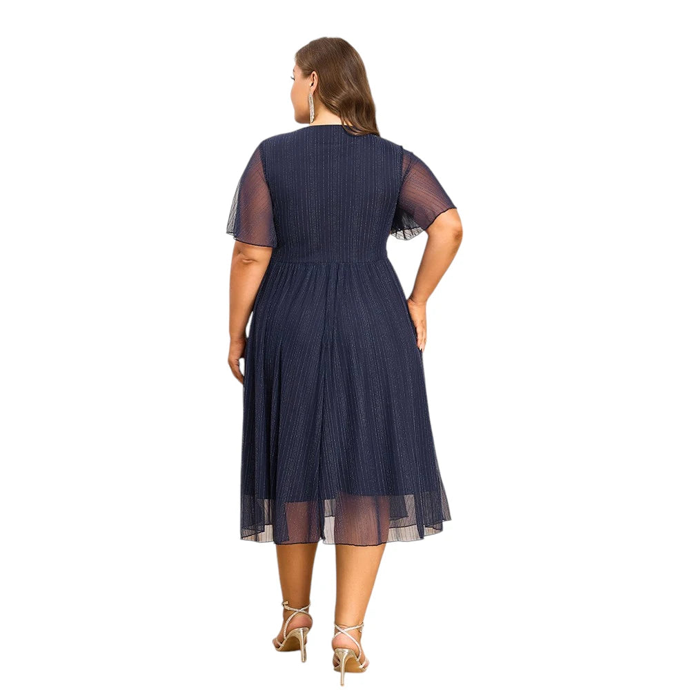 Plus Size Women's V-Neck Solid Elegant Evening Party Dress.