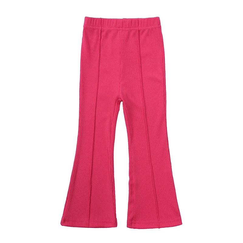 2025 Summer Girl Bell Bottom Outfits 2pcs Solid Cotton T-shirt Pants Suit For Children Teenage Girls Fashion Tracksuit Clothes