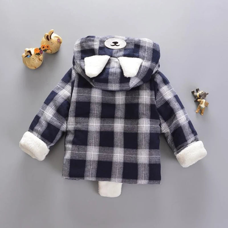 Keep Warm Autumn Winter Boys Coats Cotton Thicken Baby Jacket Fashion Plaid Hooded Children Outerwear 1 2 3 4 Years Kids Clothes