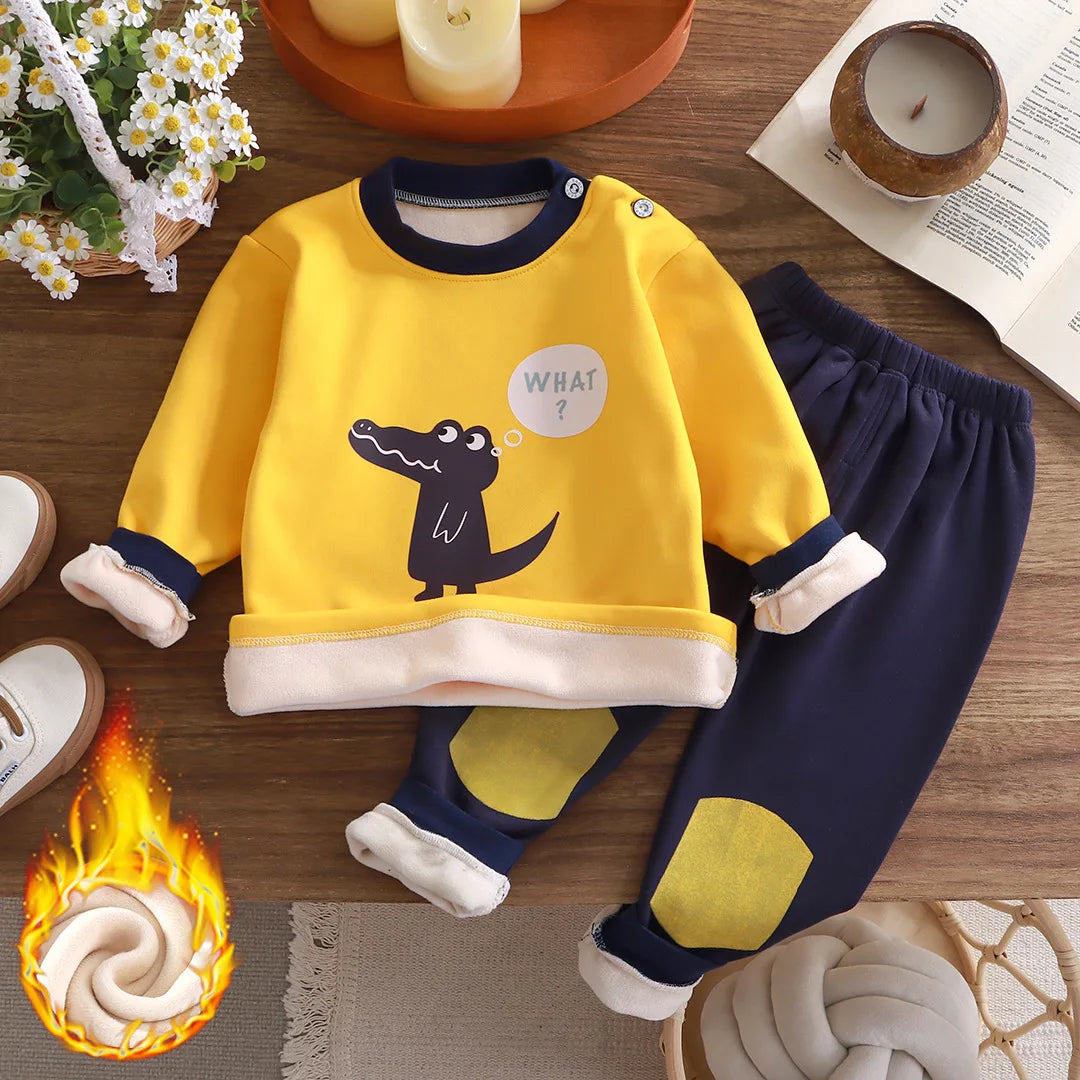 Kids Clothes Sets Boys Girls Pajamas Suit Winter Padded Tops Pant 2Pcs Autumn Thicken Warm Cartoon Long Sleeved Sleepwear Oufits