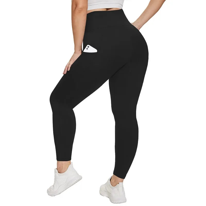 Women's High-Waisted Yoga Pants Plus Size Butt-Lifting Workout Leggings with Pockets Elastic Active-wear