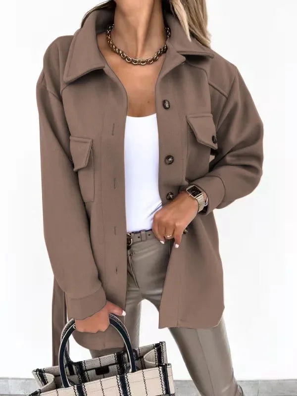 Women's Solid Colour Lapel Single Breasted Solid Colour Loose Jacket 2025 Autumn/winter Jacket. S-XXL
