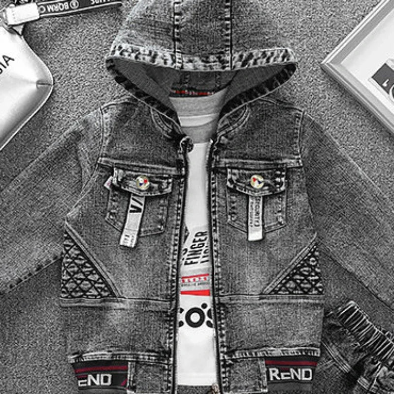 2025 Child Sets New Korean Version Clothes For Teens Kids Spring & Autumn Cowboy Boys Outfit Two-Piece Denim Coat Casual Jacket