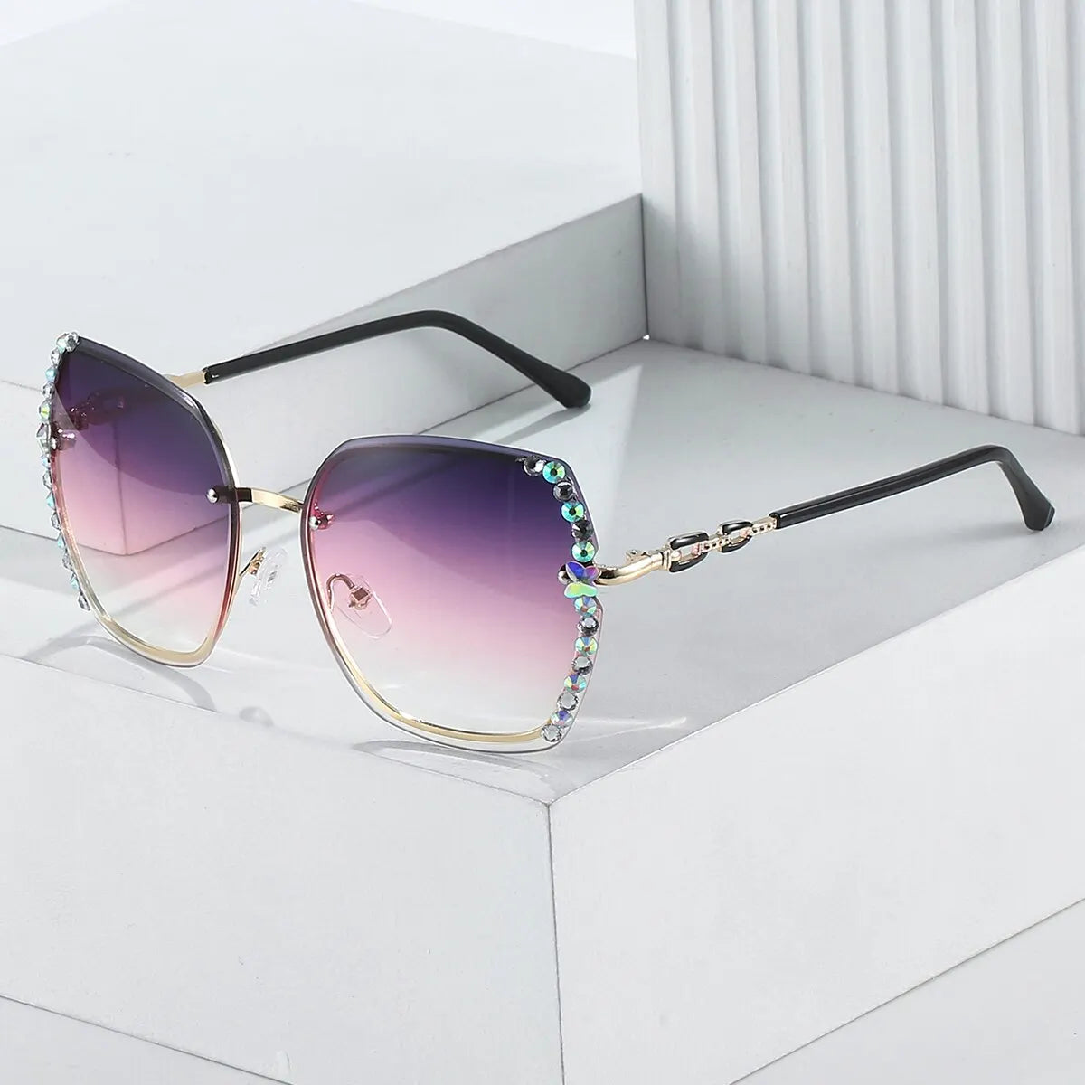 Rhinestone Decor Rimless Fashion Sunglasses For Women Casual Gradient Glasses For Summer UV400