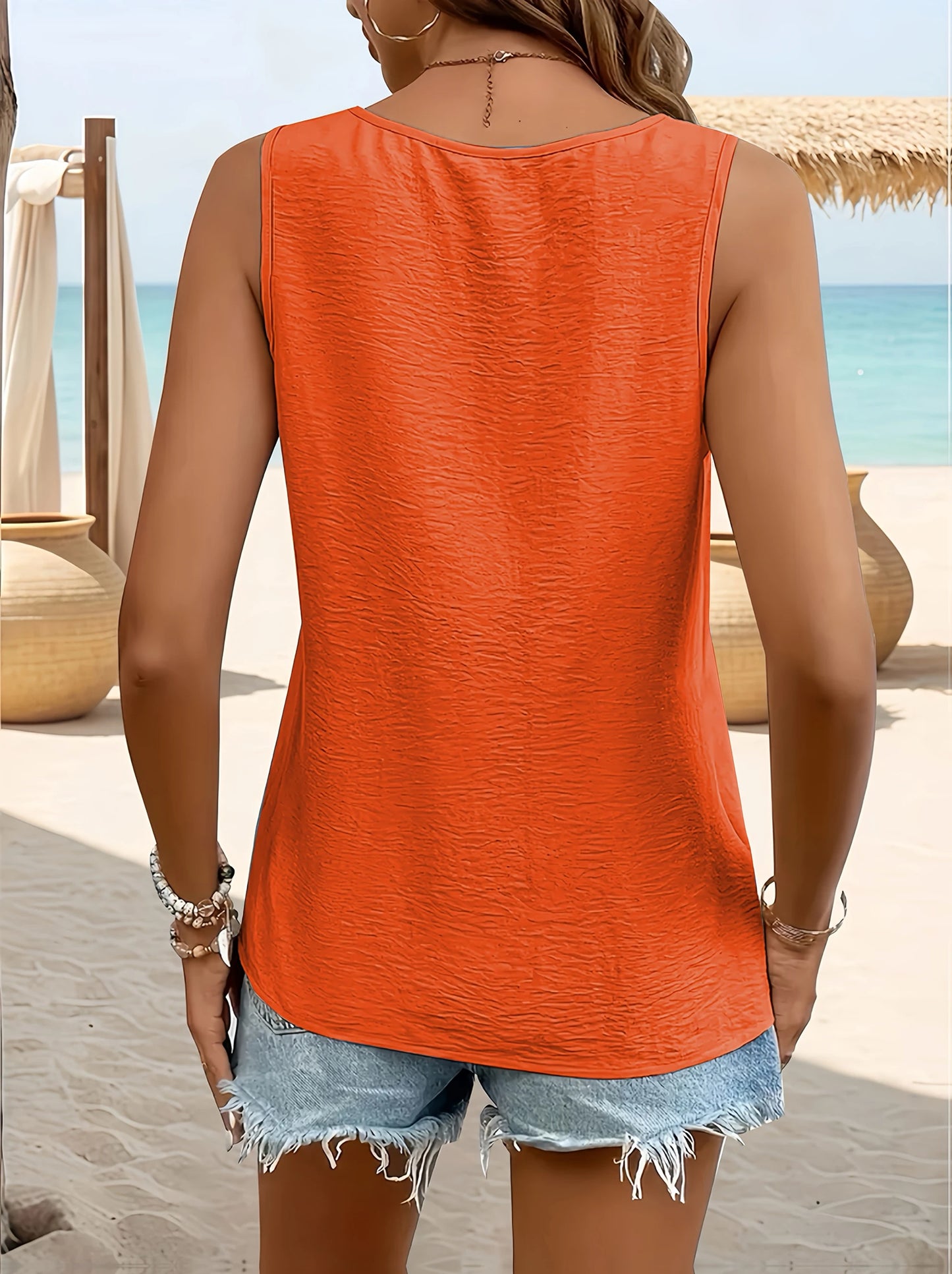 Elegant Solid Color V-Neck Woven Tank for Women Plus Size Chic Casual Top
