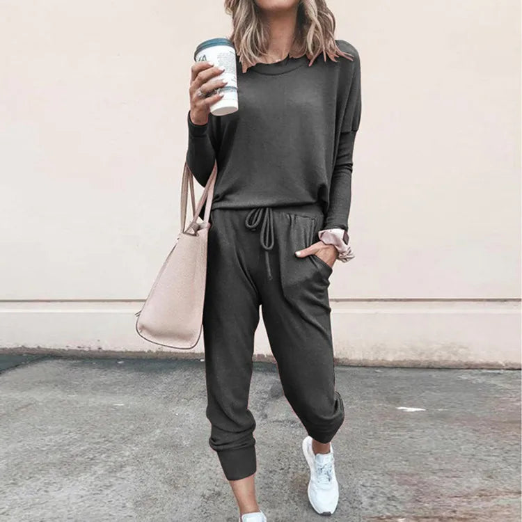 Ladies Casual 2 Piece Set, Solid Colour Round Neck Casual Wear. S-3x