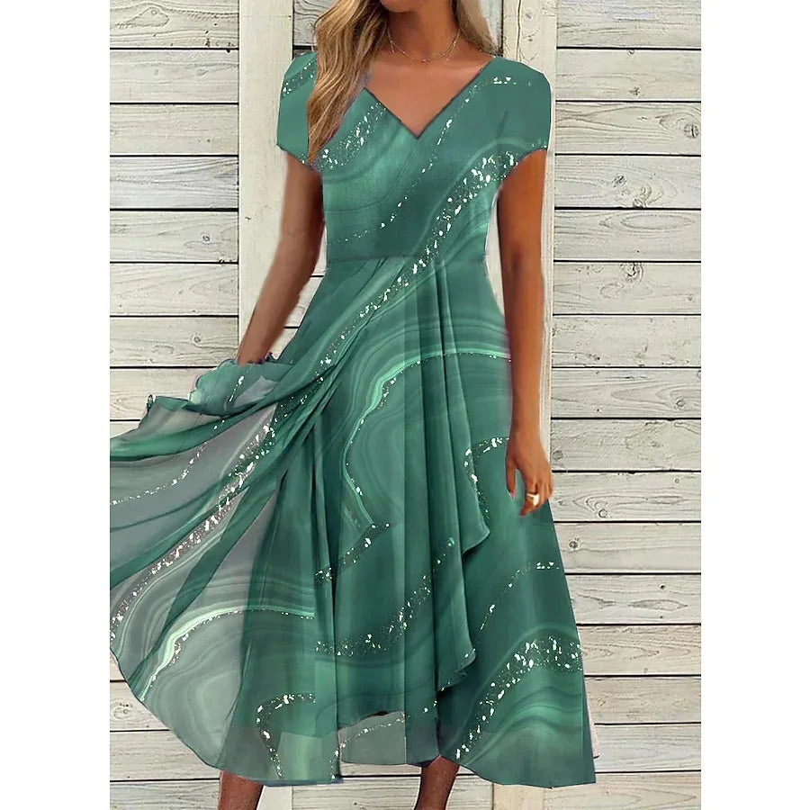 2025 Women's Party Fashion Summer Midi V-Neck Dress. S-3X