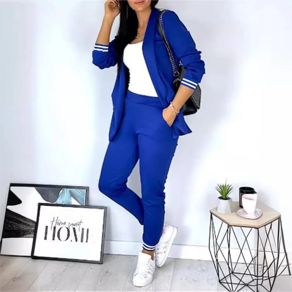 Fashion Long Sleeve Blazer 2 Piece Set Slim Fit Suit. S-2X