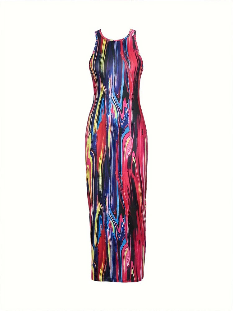 2025 Summer New Women's Colourful Pattern Long Maxi Dress . S-XL