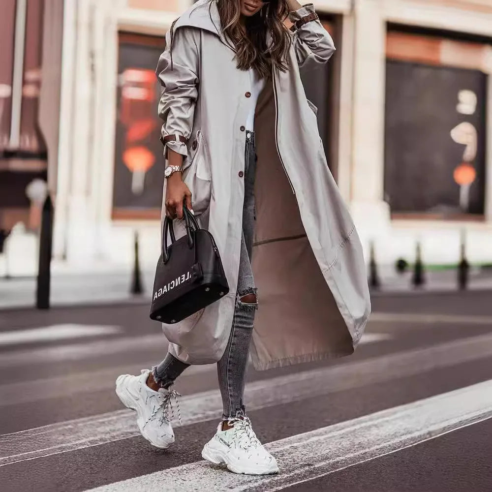 Women's Autumn And Winter Style Personality Casual fashionable long Trench Coat. S-XL