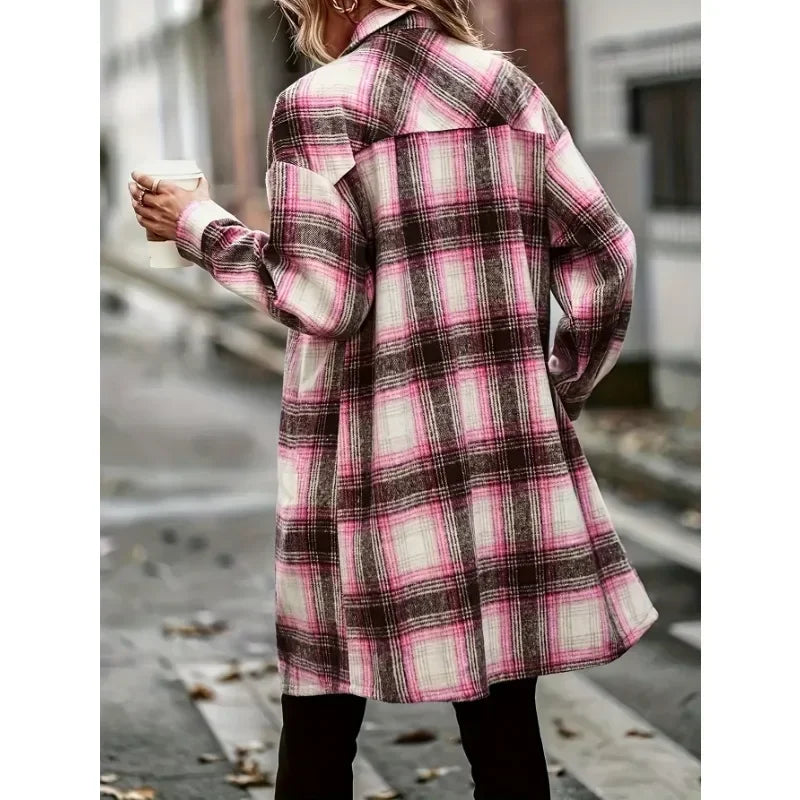 Plus Size Casual Plaid Button Long Sleeve Shirt /Jacket. 1x-5x