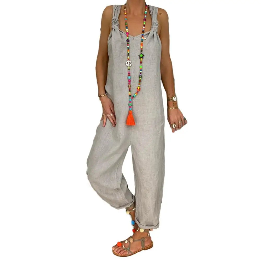 Women Casual Backless Solid Colour Sleeveless Jumpsuit. S-5x