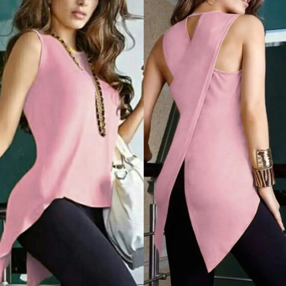 New Women Summer Fashion Solid Colour Cross Tank Top. S-3X