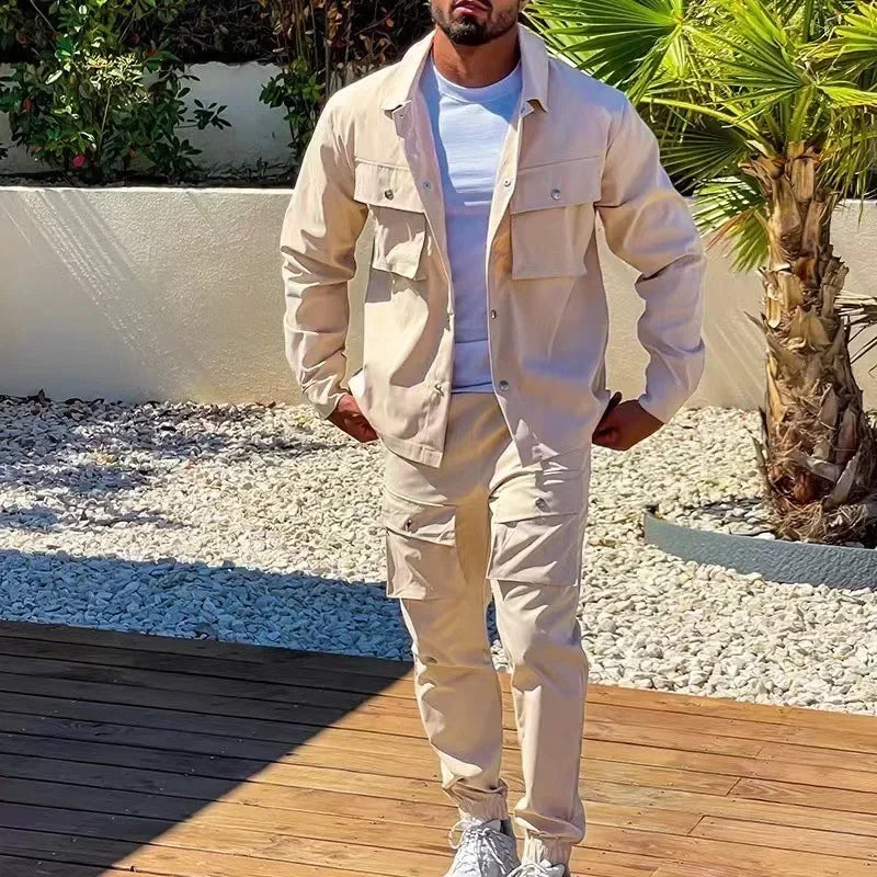 2025 Fashion Men's Casual Set, Trendy Streetwear 2 Piece With Pockets. S-XXXL