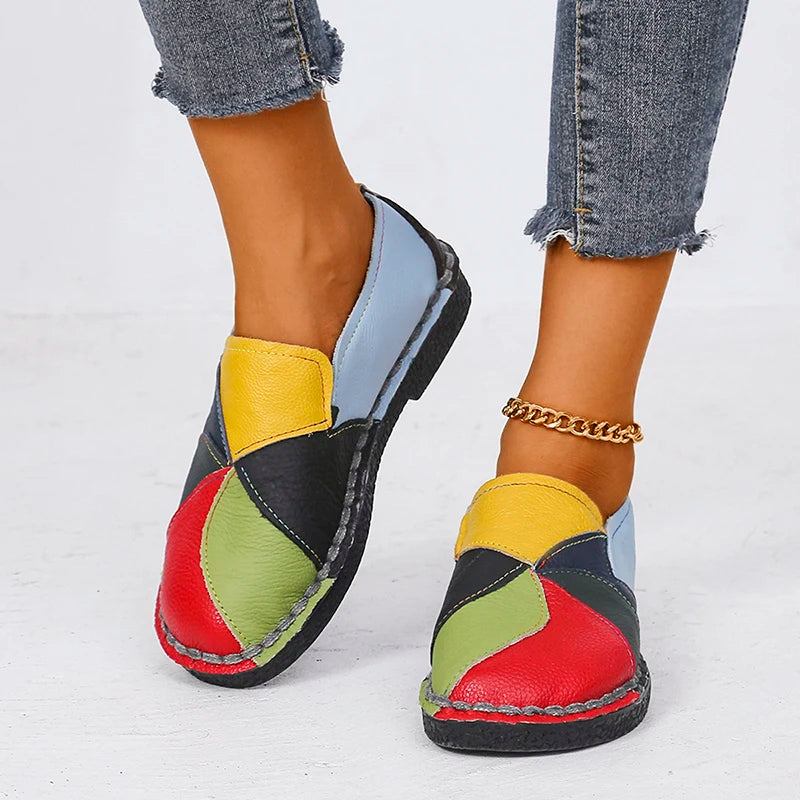 Women Genuine Leather Loafers Mixed Colours Spring Moccasins Casual Shoes